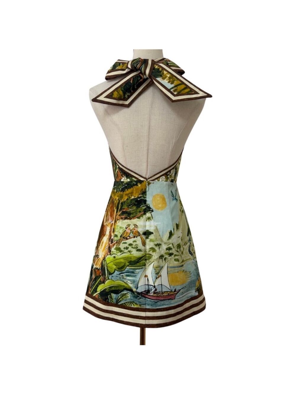 Alemais Tropical Halter Mini Dress in Green, Blue, Brown - Picture 3 of 7